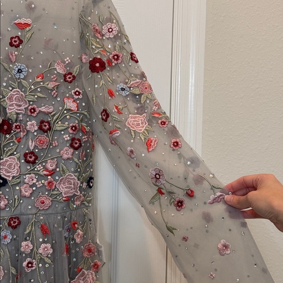 NWT Mac Duggal Embroidered Illusion High Neck Long Sleeve A Line Gown Size 14 - Picture 8 of 12